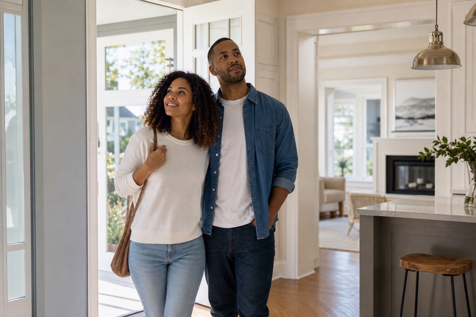 First-time Massachusetts buyers walking through a bright home with confidence