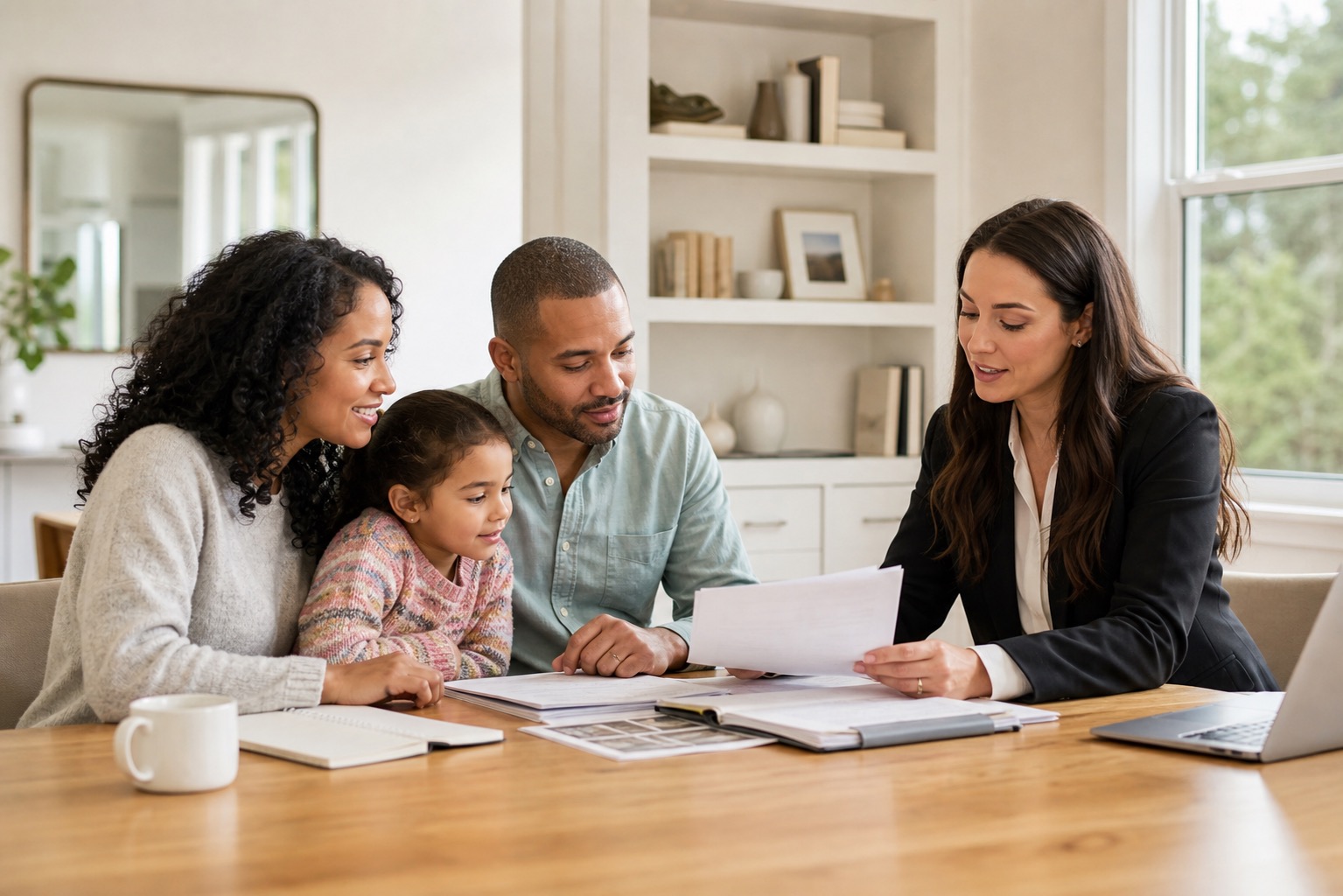 Diverse buyers reviewing a home search plan with an agent