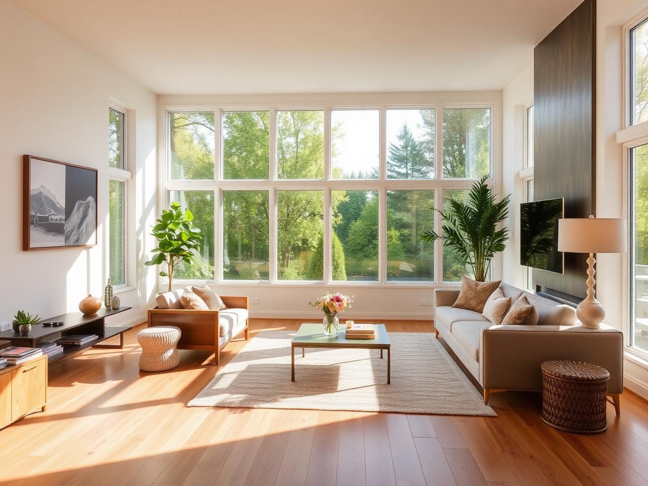 Modern home interior with natural light and hardwood floors